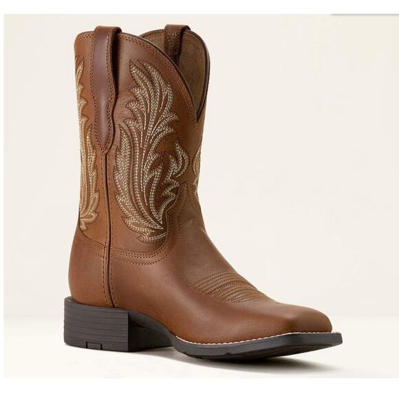 Ariat Round Up Filly Wide Square Toe Western Boots Brown Leather Size 6.5 NIB 9" - Picture 1 of 16